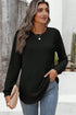 Ribbed Texture Round Neck Drop Shoulder Rounded Hem Knit Top